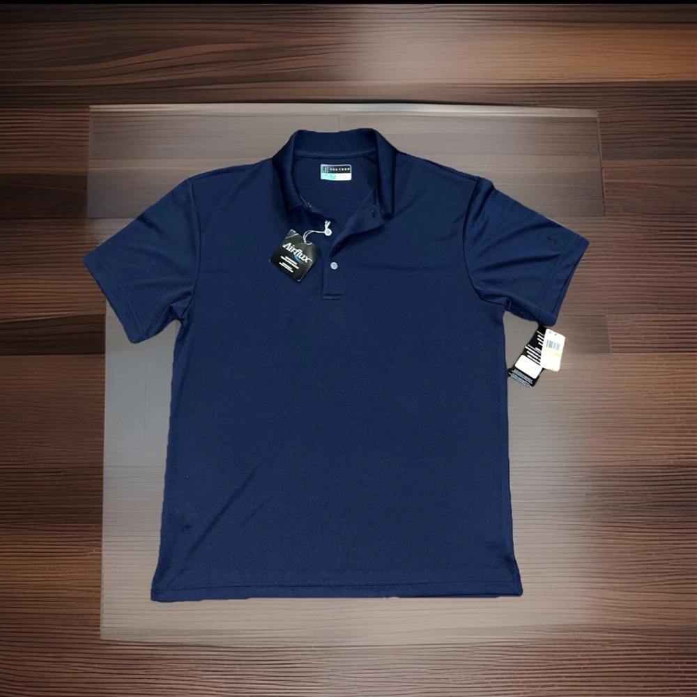 PGA TOUR LOGO AIRFLUX VENTILATED FABRIC Stretch Collared Navy Blue Polo Shirt